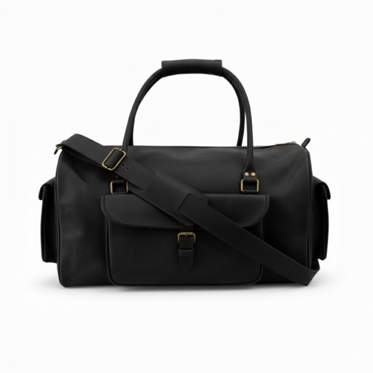 Black Full-Grain Leather Duffel Bag – Premium Men’s Travel & Gym Holdall | Mirlzar