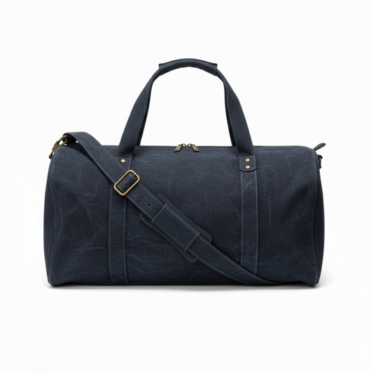 Mirlzar Navy Full-Grain Leather Duffel Bag