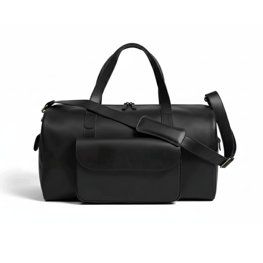 Mirlzar Premium Black Full-Grain Pull-Up Leather Duffel Bag