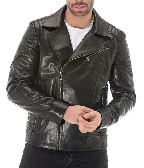 Vanguard Men’s Black Sheepskin Leather Biker Jacket | MIRLZAR