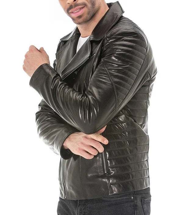 Vanguard Men’s Black Sheepskin Leather Biker Jacket | MIRLZAR