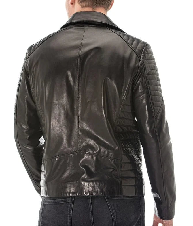 Vanguard Men’s Black Sheepskin Leather Biker Jacket | MIRLZAR