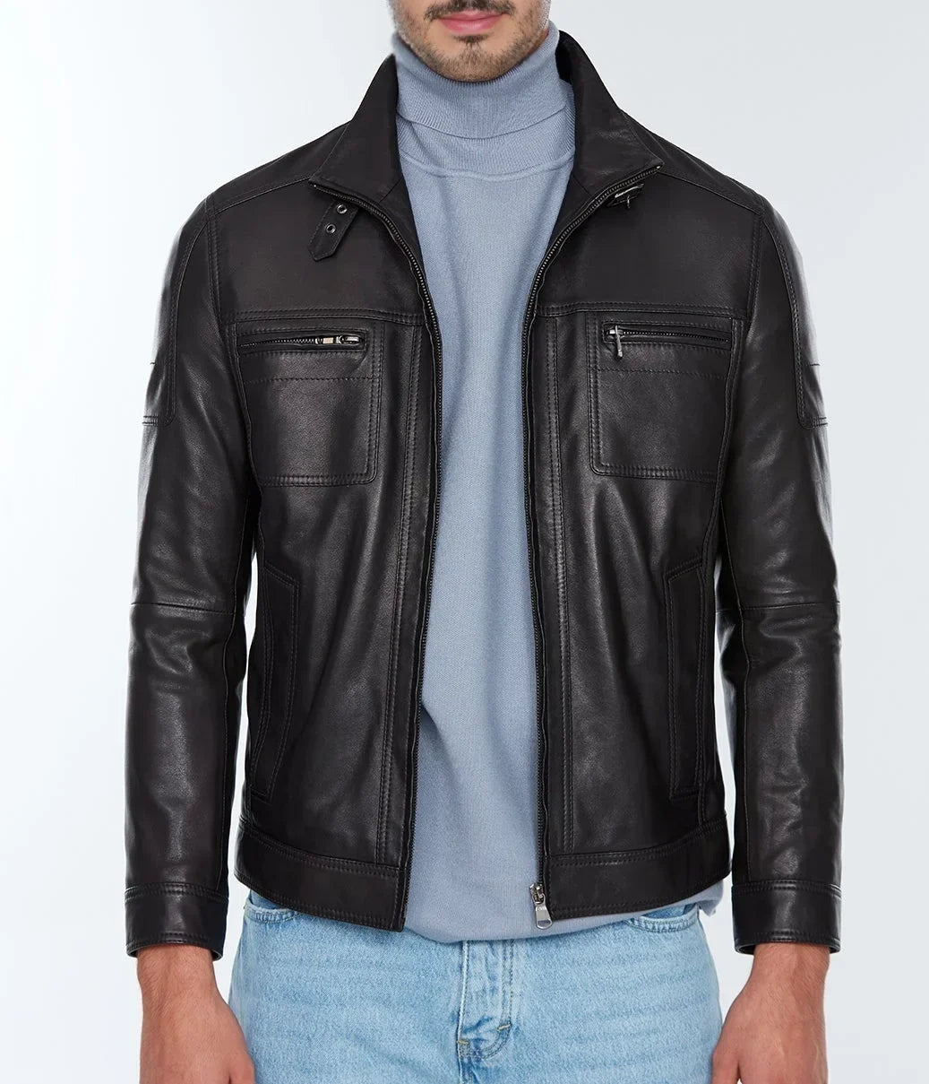 Mirlzar Wayne Men’s Sheepskin Leather Jacket – Black