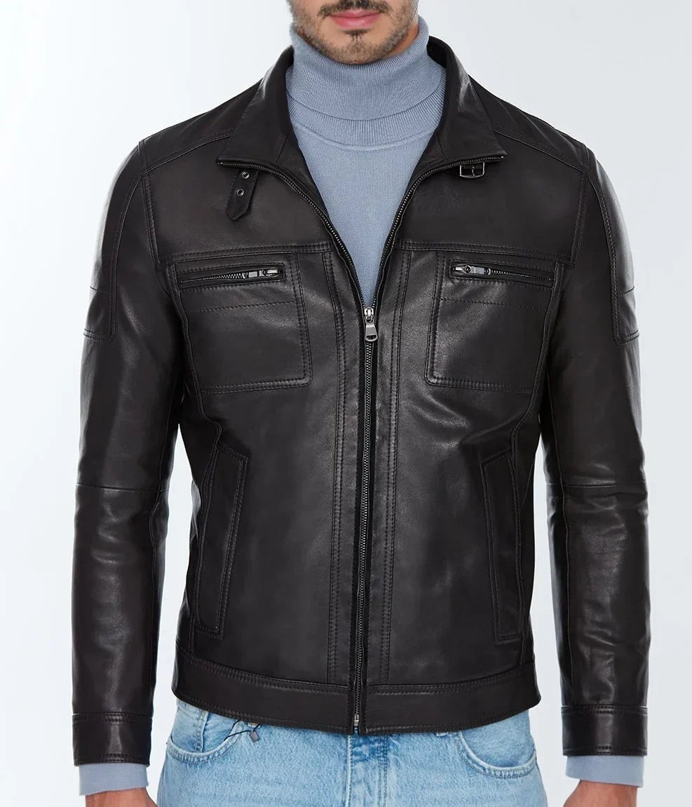 Mirlzar Wayne Men’s Sheepskin Leather Jacket – Black