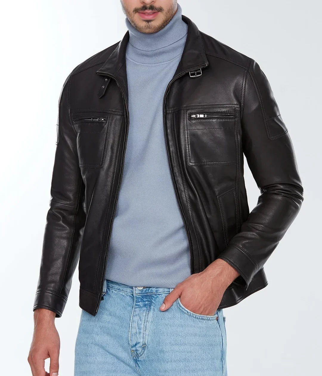 Mirlzar Wayne Men’s Sheepskin Leather Jacket – Black