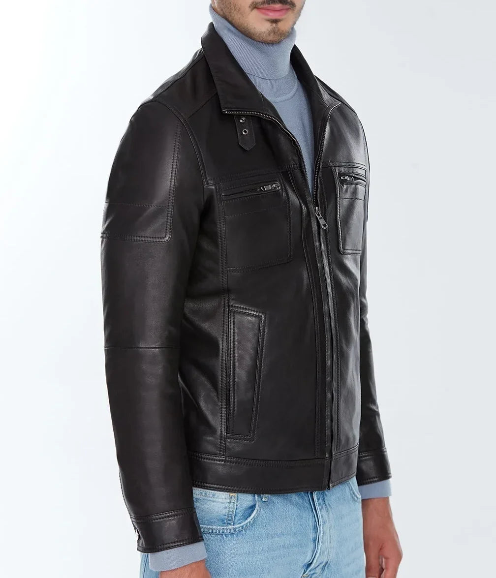Mirlzar Wayne Men’s Sheepskin Leather Jacket – Black