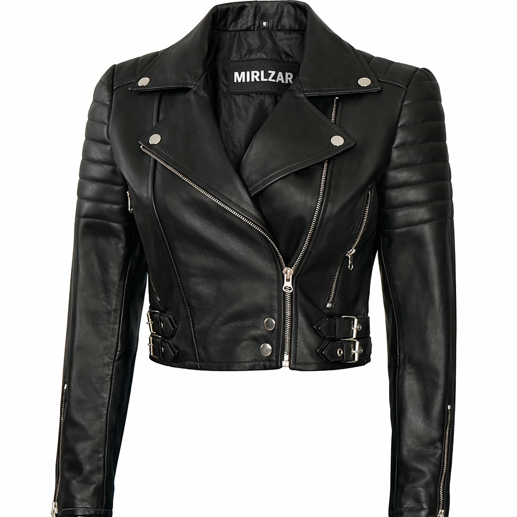 Women's Black Cropped Asymmetrical Leather Moto Jacket – Real Lambskin