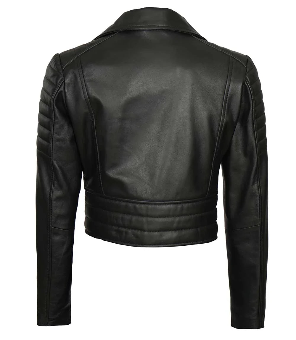 Women's Black Cropped Asymmetrical Leather Moto Jacket – Real Lambskin 1