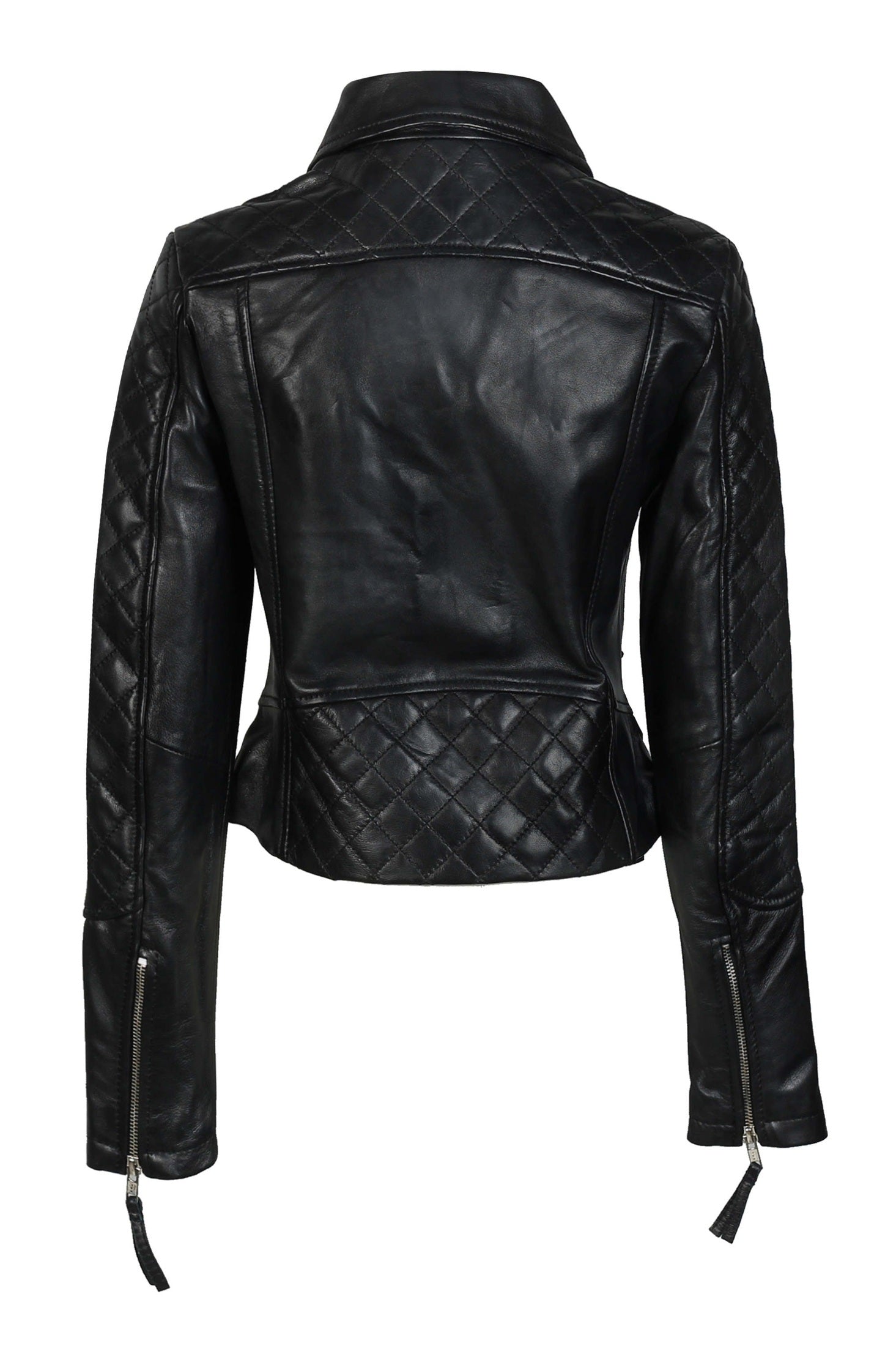 Women’s Black Vintage Biker Leather Jacket back