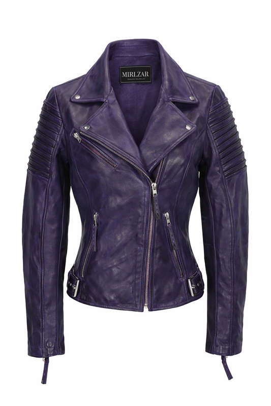 Women’s Purple Retro Leather Biker Jacket 