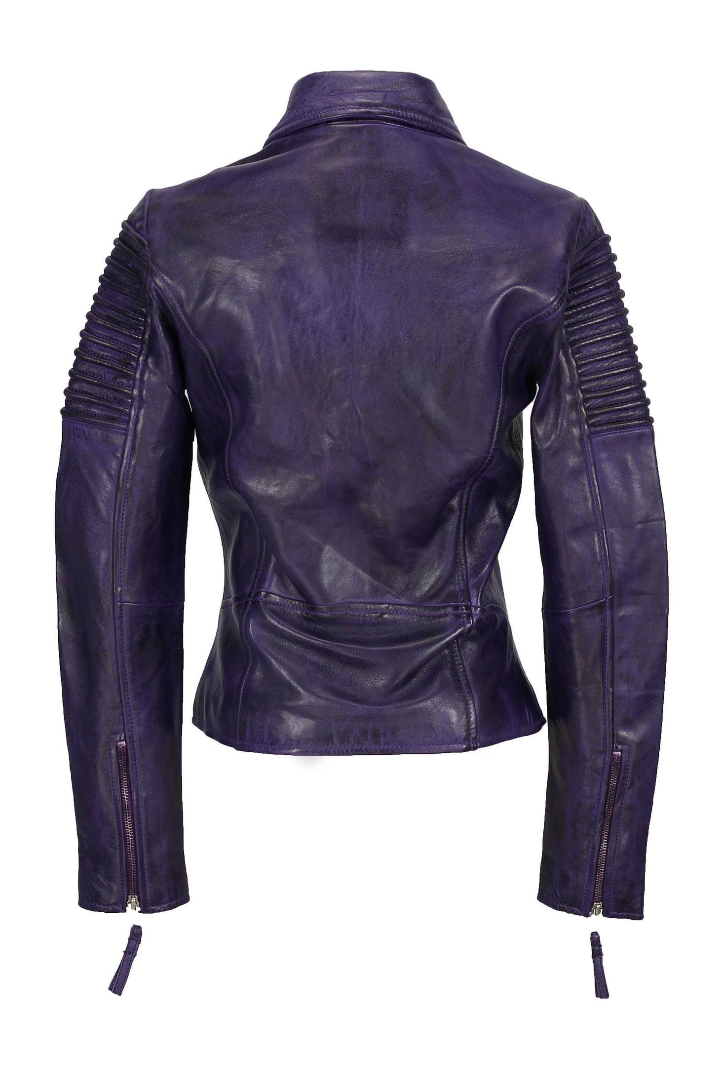 Women’s Purple Retro Leather Biker Jacket back