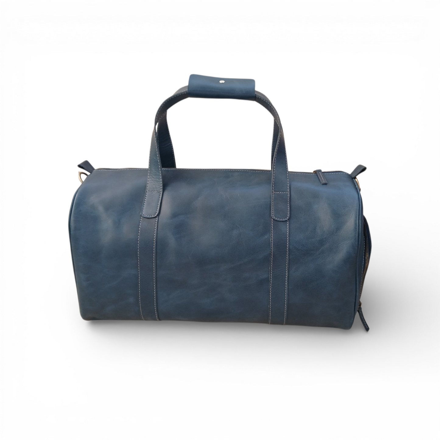 Mirlzar Premium Navy Full-Grain Pull-Up Leather Duffel Bag