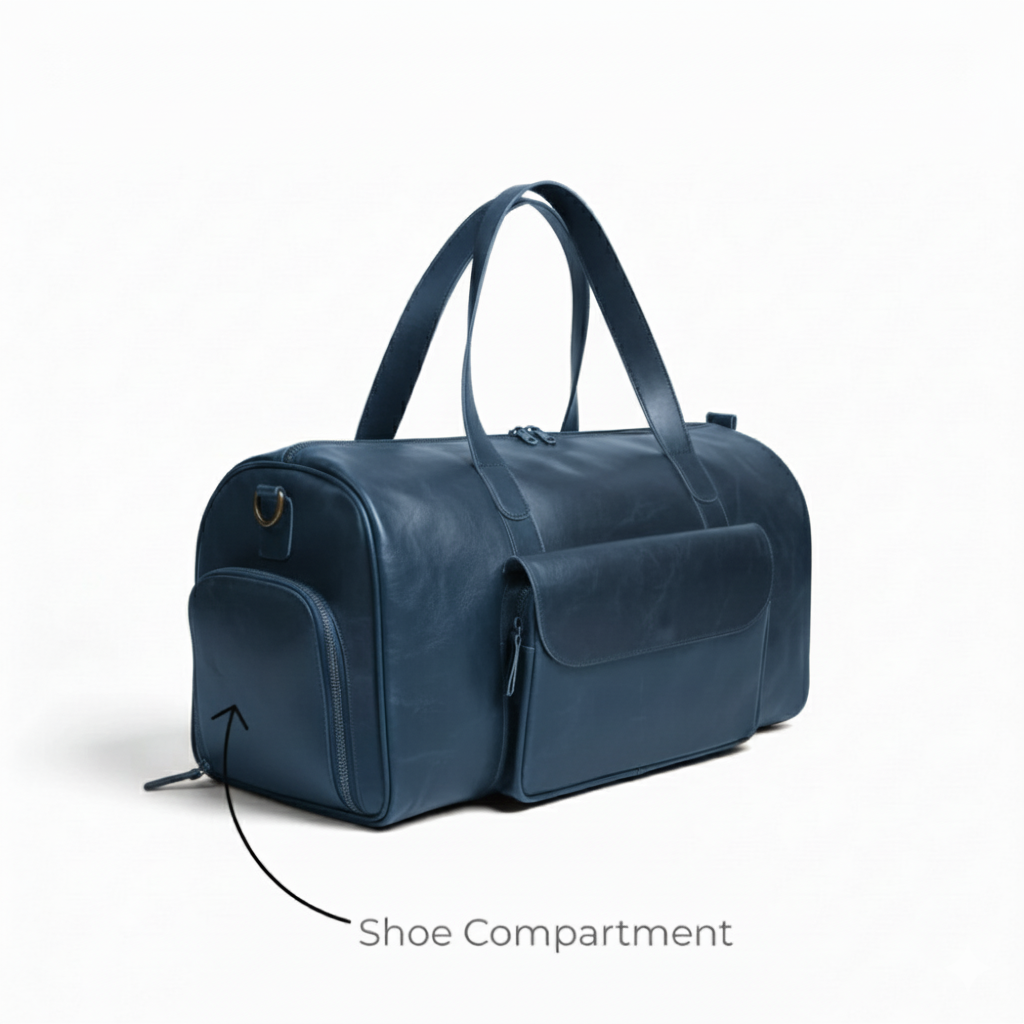 Mirlzar Premium Navy Full-Grain Pull-Up Leather Duffel Bag - Image 12