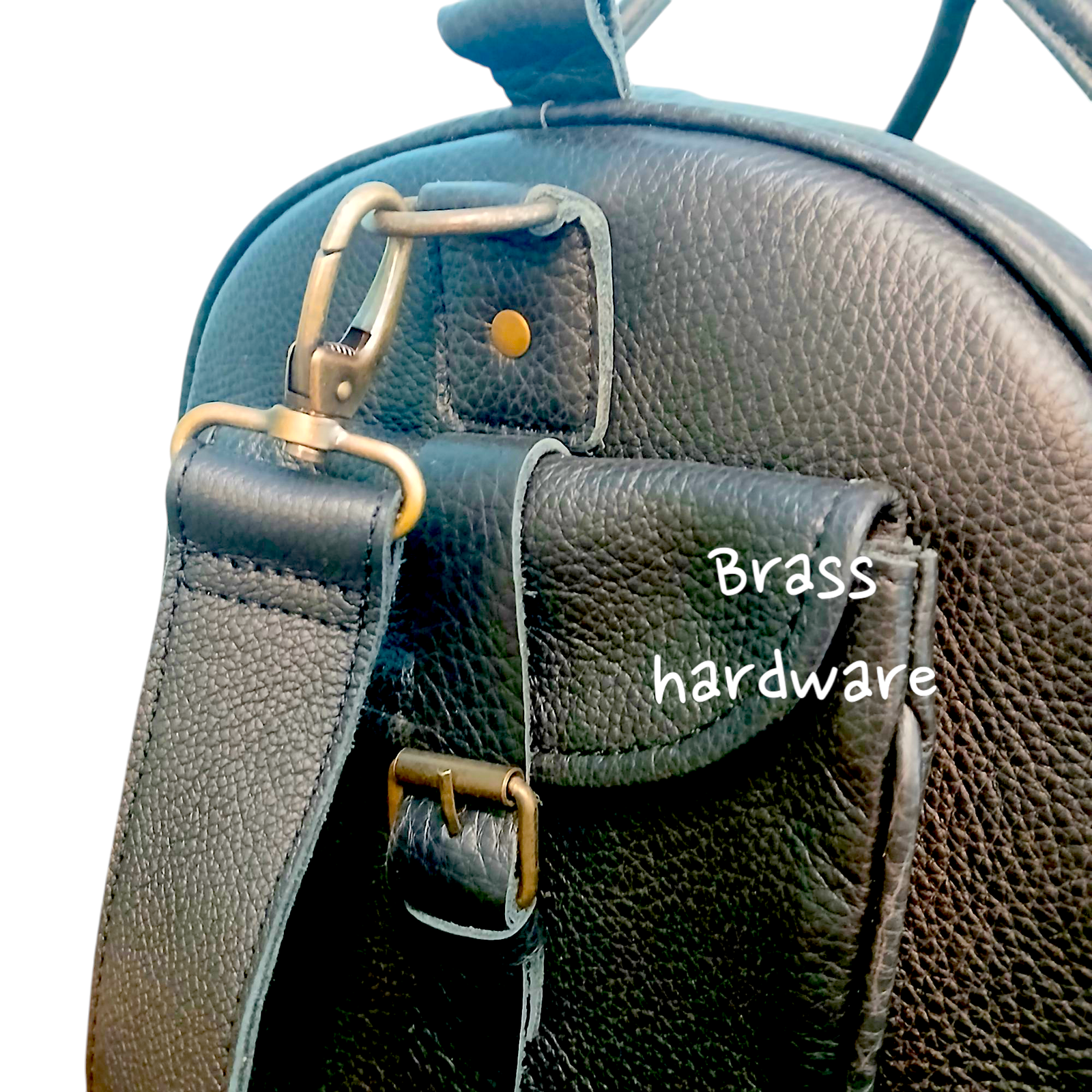 Mirlzar Softy Black Full-Grain Leather Duffel Bag - Image 4