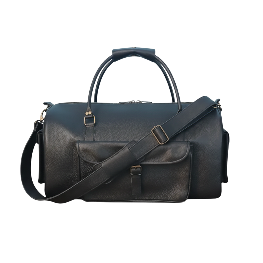Mirlzar Softy Black Full-Grain Leather Duffel Bag
