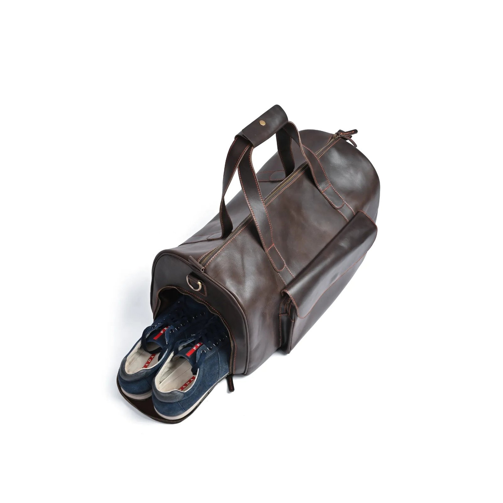 Mirlzar Choco Full-Grain Pull-Up Leather Duffel Bag - Image 5