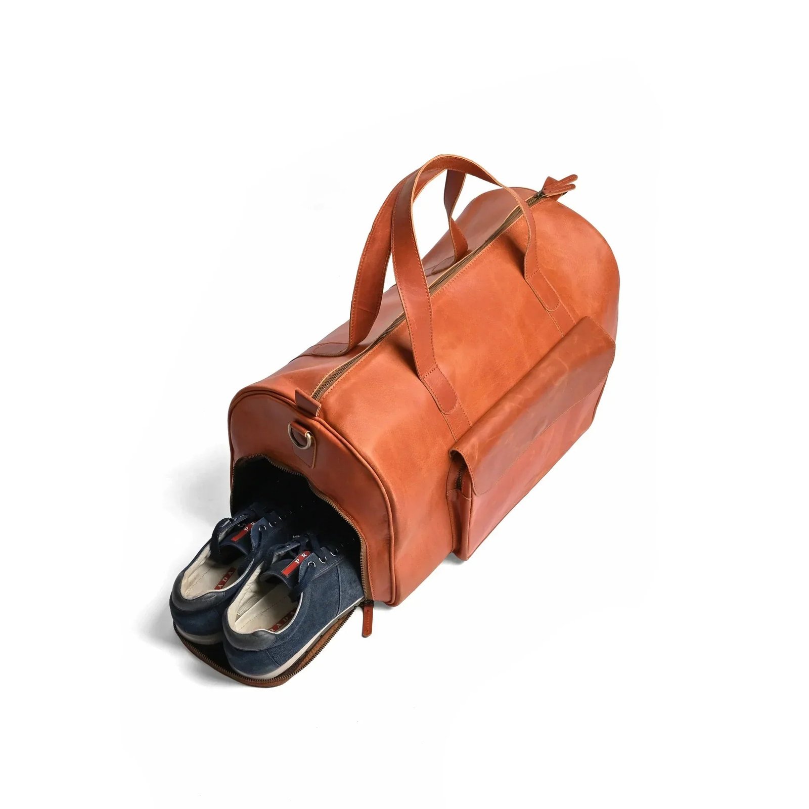 Mirlzar Shangrila Tan Full-Grain Pull-Up Leather Duffel Bag - Image 4