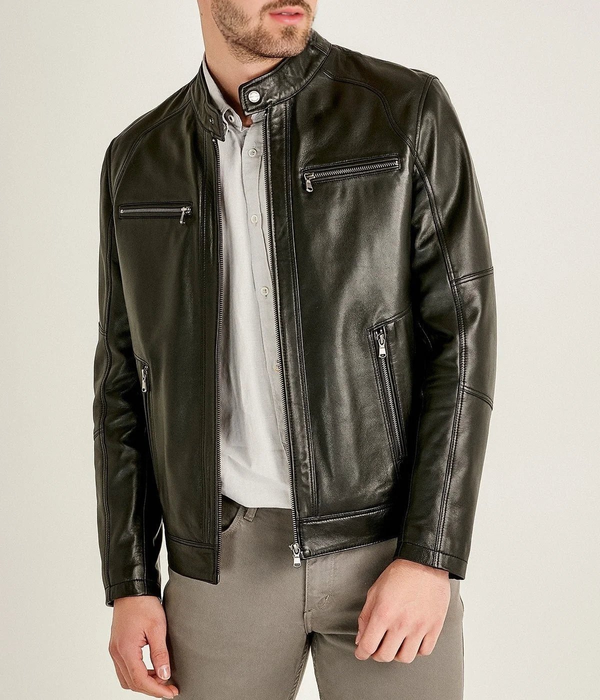 Mirlzar | Men's Black Sheepskin Biker Leather Jacket - Image 3