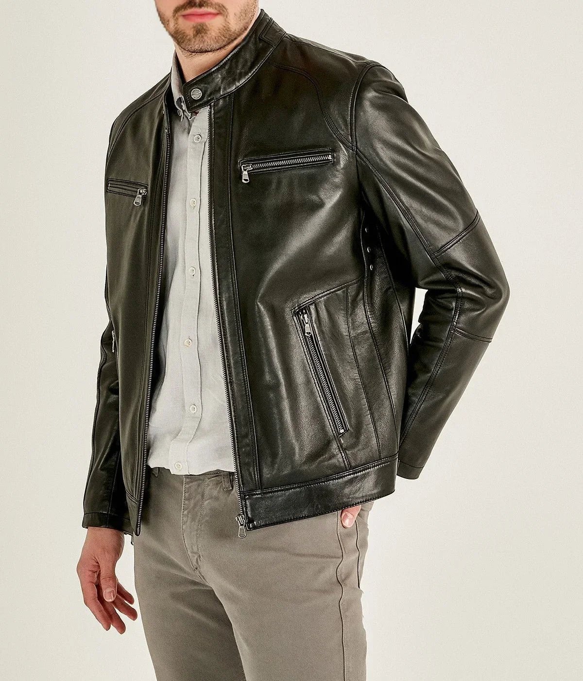 Mirlzar | Men's Black Sheepskin Biker Leather Jacket
