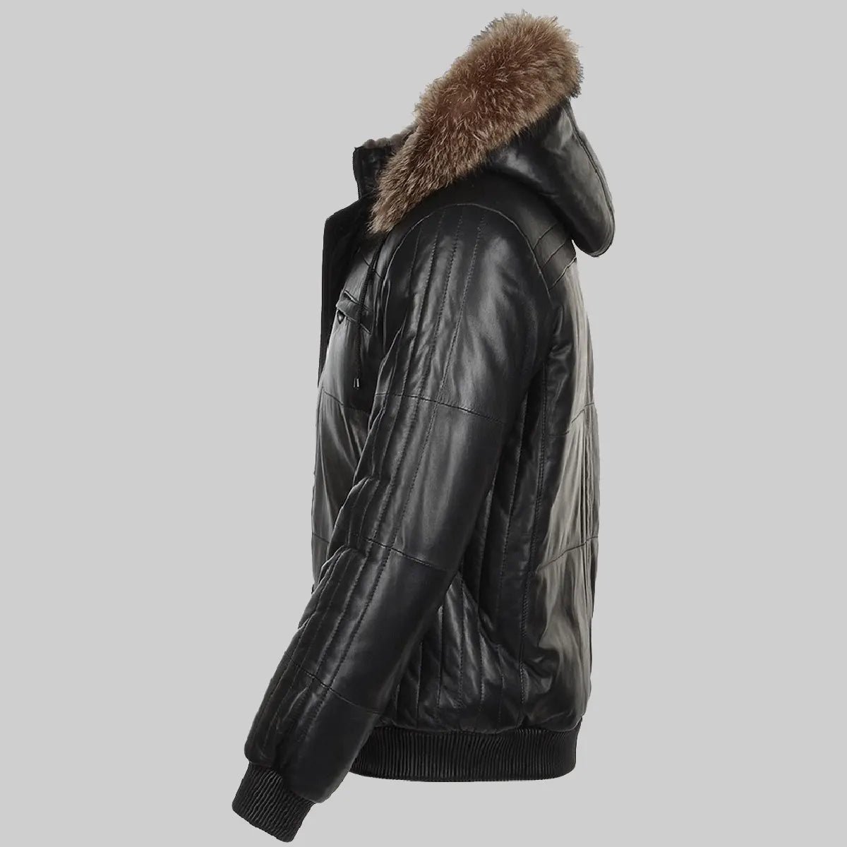 MIRLZAR Carter Men’s Black Bomber Fur Hooded Leather Jacket – Urban Winter Edition - Image 2