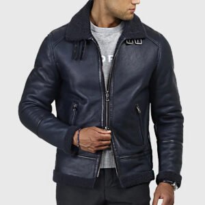 MIRLZAR Carter Men’s Blue B-3 Bomber Leather Jacket – Aviator Heritage Winter Edition