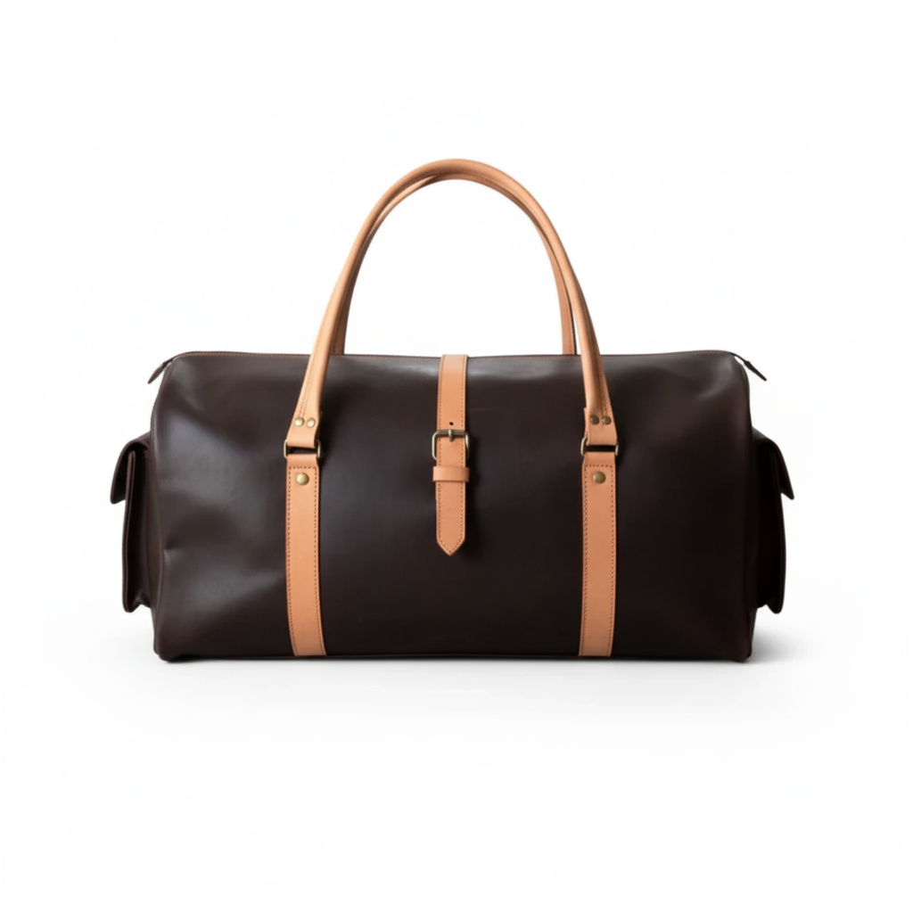 Choco & Tan Full-Grain Pull-Up Leather Duffel Bag – Mirlzar 2