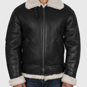MIRLZAR Connor Men’s Black B-3 Bomber Leather Jacket – Classic Aviator Winter Edition