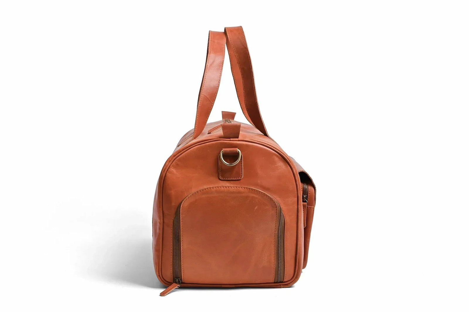 Mirlzar Shangrila Tan Full-Grain Pull-Up Leather Duffel Bag - Image 9