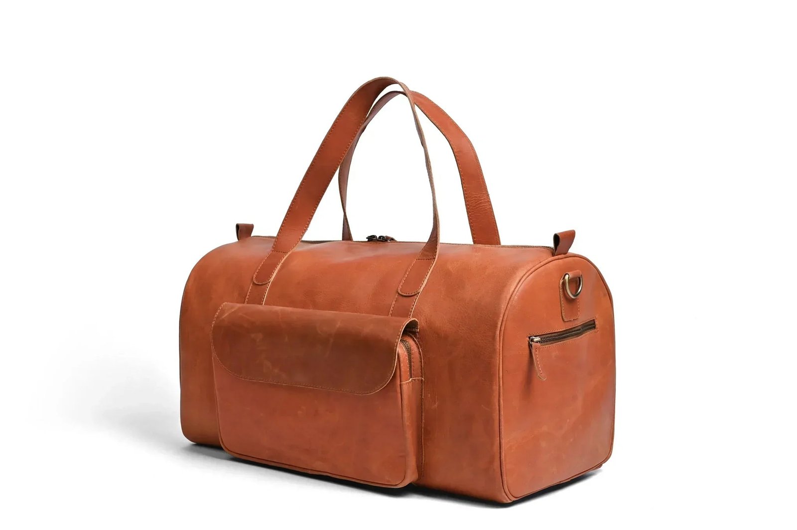 Mirlzar Shangrila Tan Full-Grain Pull-Up Leather Duffel Bag - Image 8