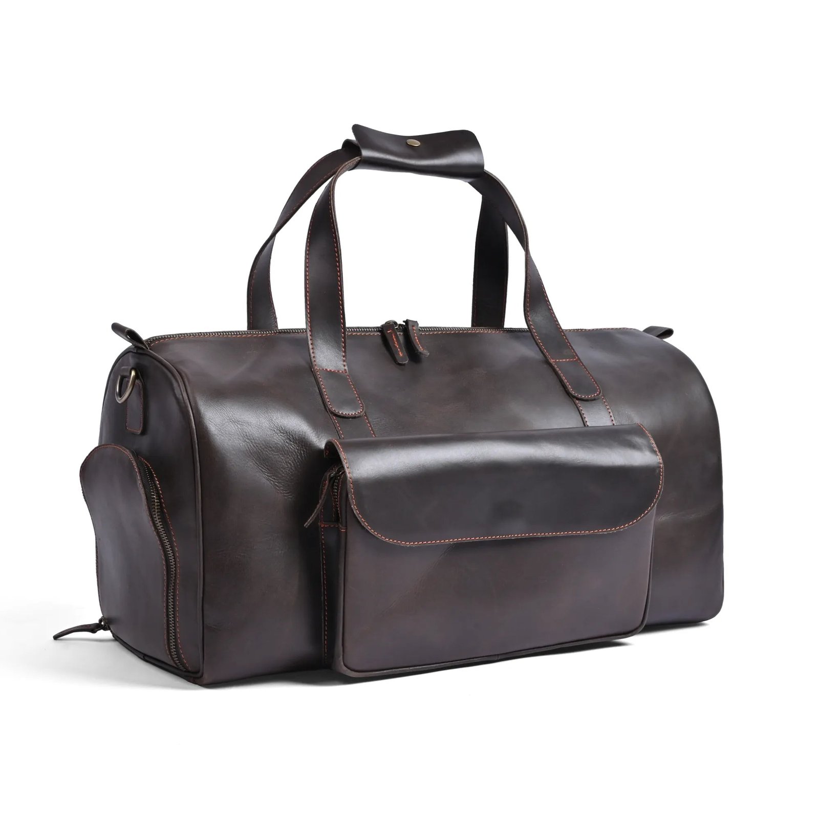 Mirlzar Choco Full-Grain Pull-Up Leather Duffel Bag - Image 6