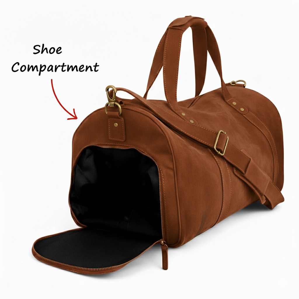 Dark Brown Leather Duffel Bag with Shoe Compartment 3