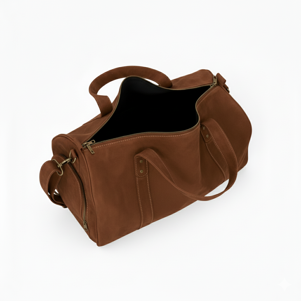 Dark Brown Leather Duffel Bag with Shoe Compartment4