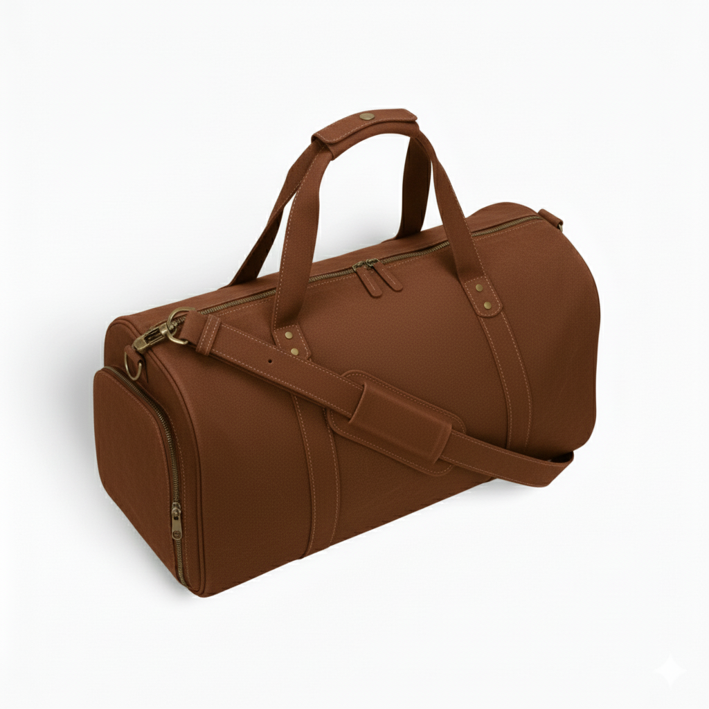 Dark Brown Leather Duffel Bag with Shoe Compartment