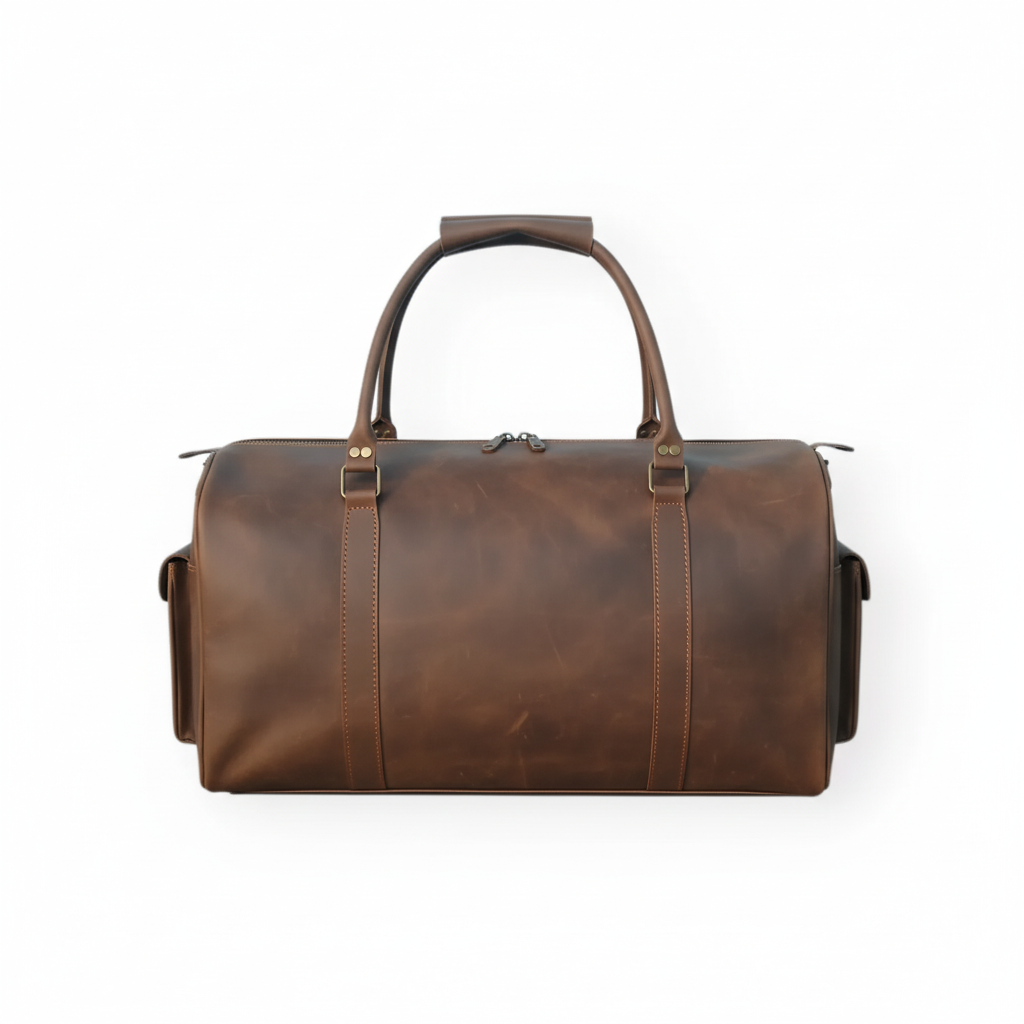 Dark Brown Leather Travel Duffel Bag 2