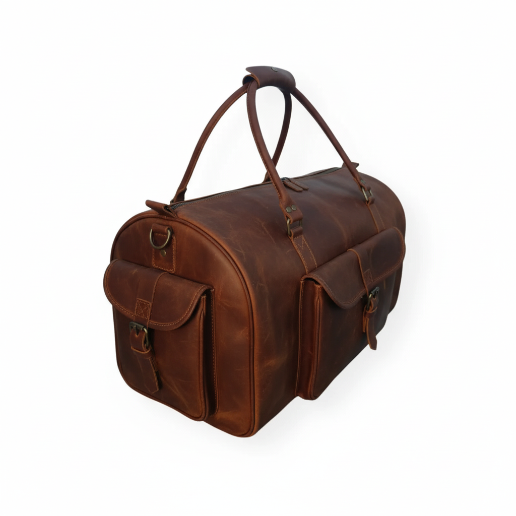 Dark Brown Leather Travel Duffel Bag 3