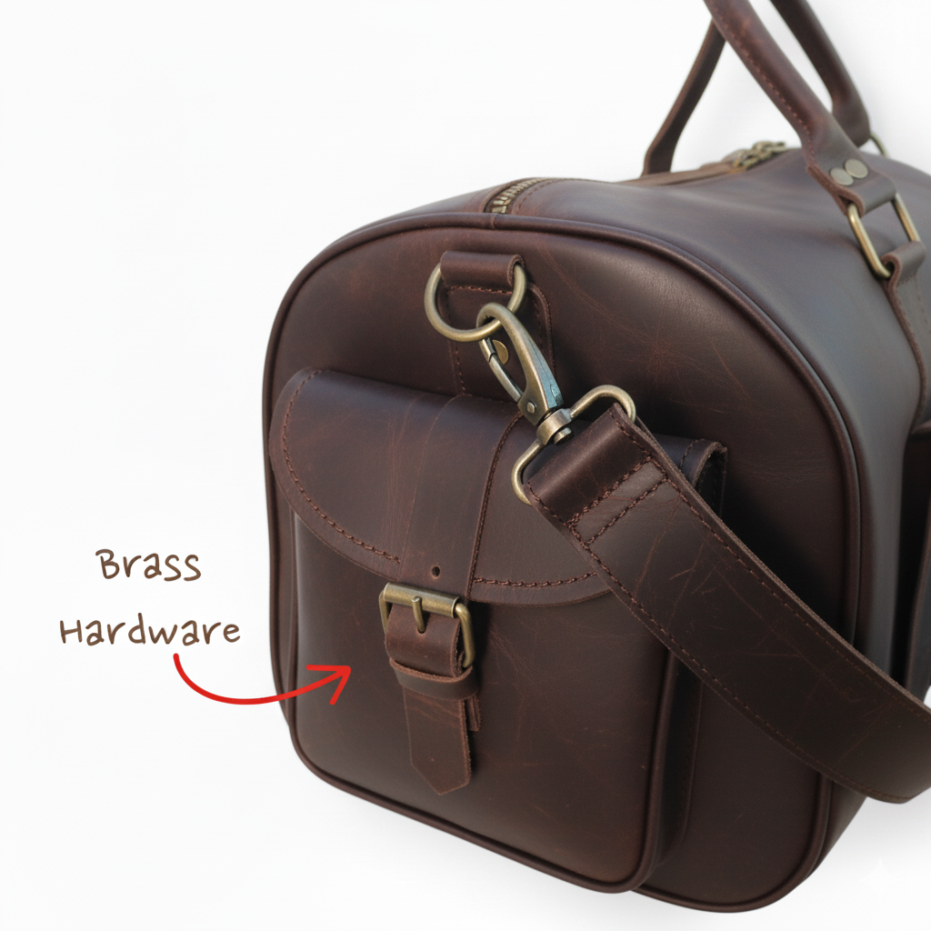 Dark Brown Leather Travel Duffel Bag 4