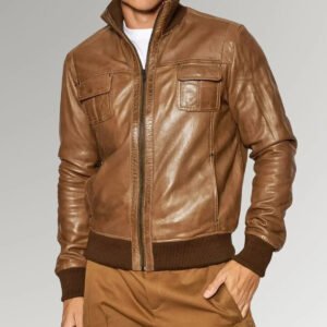 Desert Mirlzar | Men's Brown Sheepskin Leather Bomber Jacket