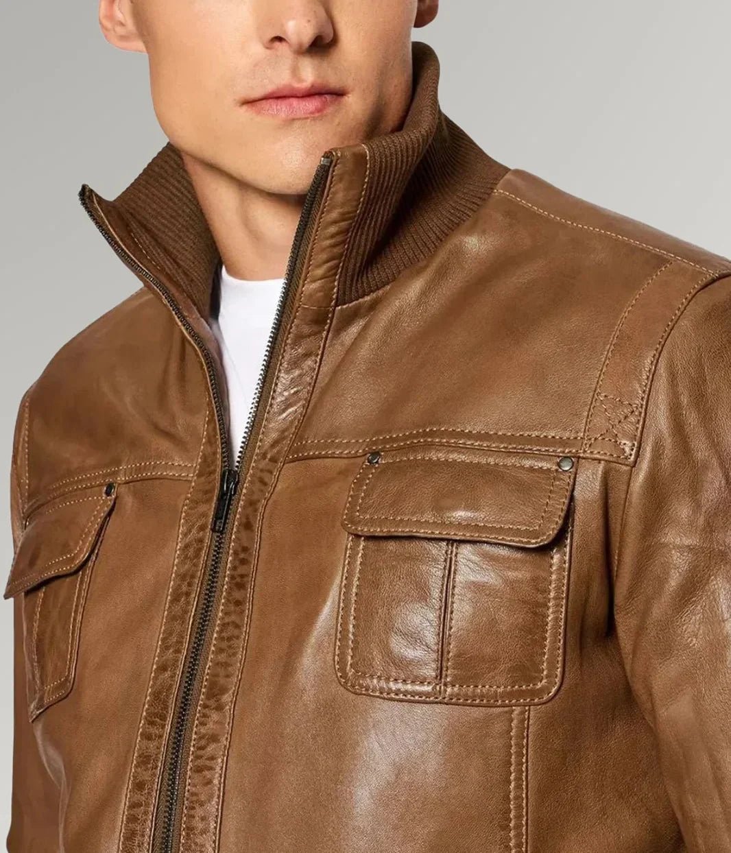Desert Mirlzar | Men's Brown Sheepskin Leather Bomber Jacket - Image 3