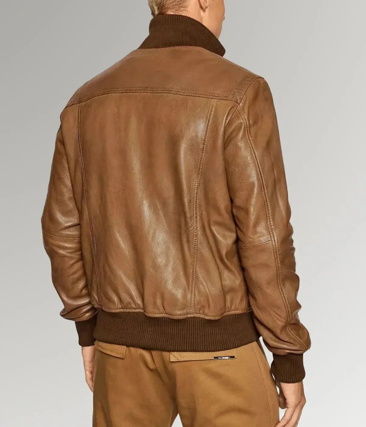 Desert Mirlzar | Men's Brown Sheepskin Leather Bomber Jacket - Image 4