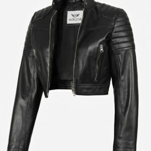 Edna Women’s Black Cropped Leather Jacket – Modern Short Body Fit