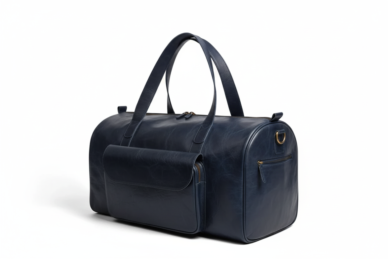 Mirlzar Premium Navy Full-Grain Pull-Up Leather Duffel Bag - Image 6