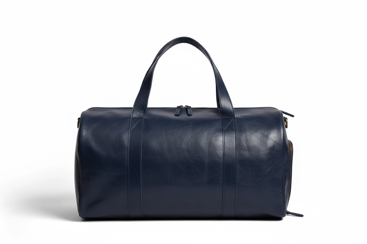 Mirlzar Premium Navy Full-Grain Pull-Up Leather Duffel Bag - Image 2