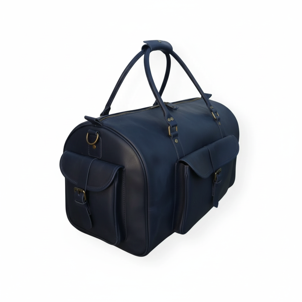 Navy Full-Grain Leather Duffel Bag – Premium Men’s Travel & Gym Holdall | Mirlzar - Image 3