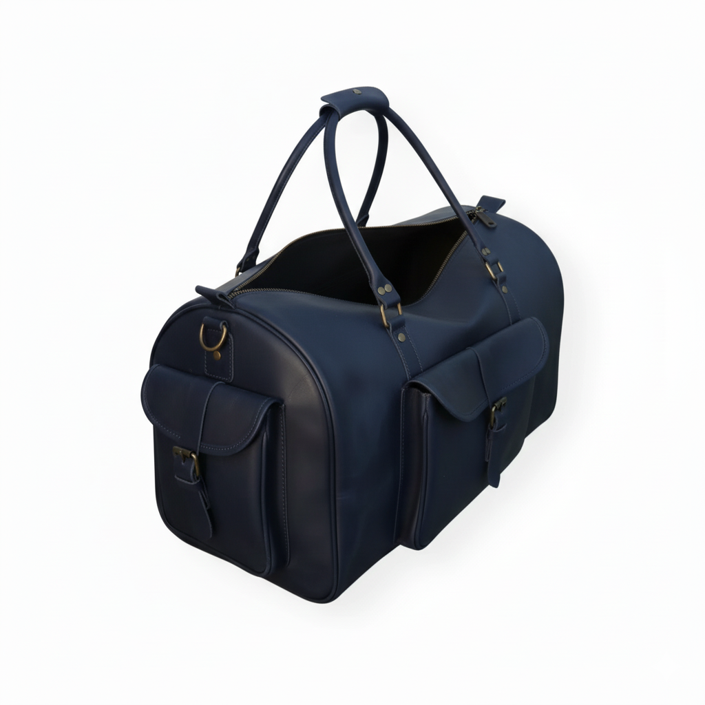 Navy Full-Grain Leather Duffel Bag – Premium Men’s Travel & Gym Holdall | Mirlzar - Image 4