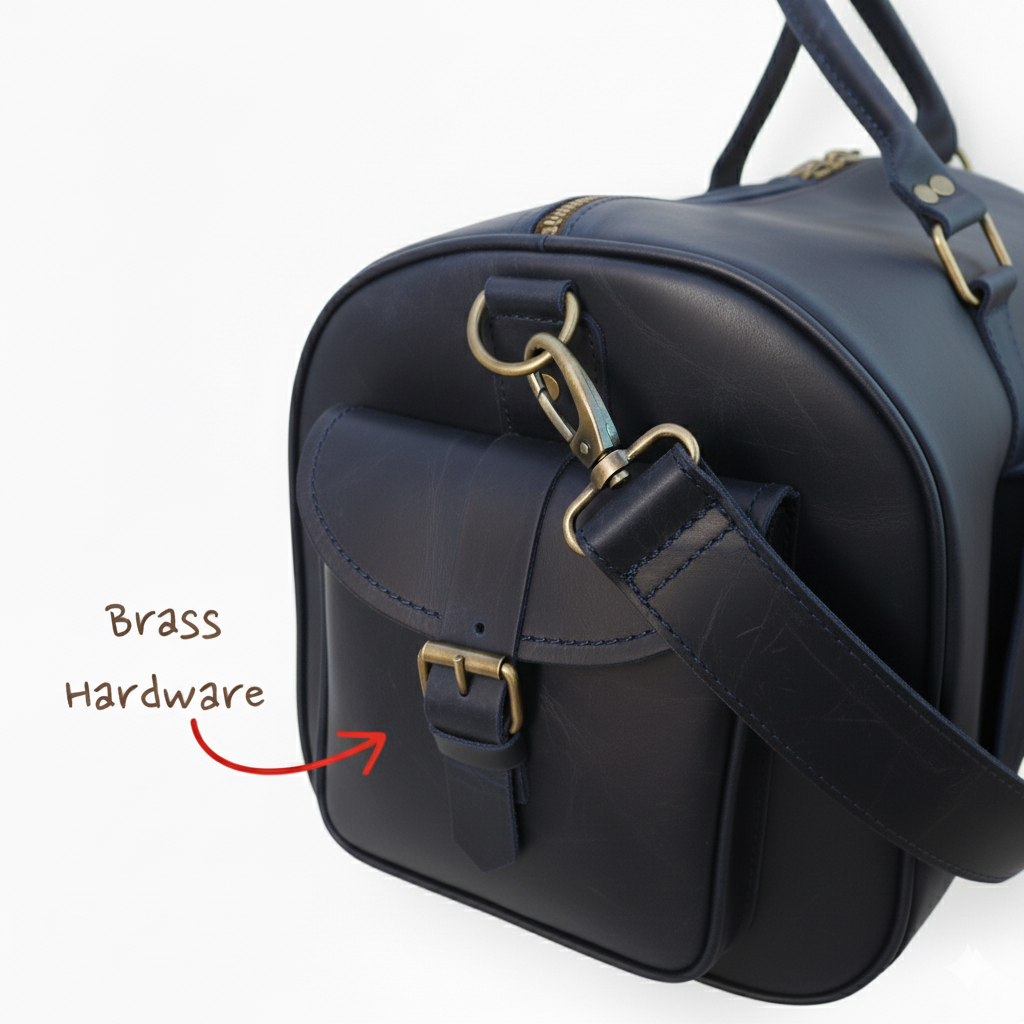 Navy Full-Grain Leather Duffel Bag – Premium Men’s Travel & Gym Holdall | Mirlzar - Image 6