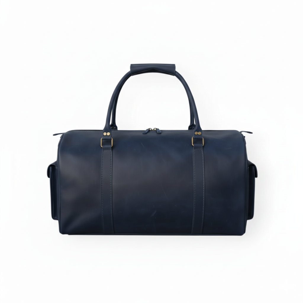 Navy Full-Grain Leather Duffel Bag – Premium Men’s Travel & Gym Holdall | Mirlzar - Image 2