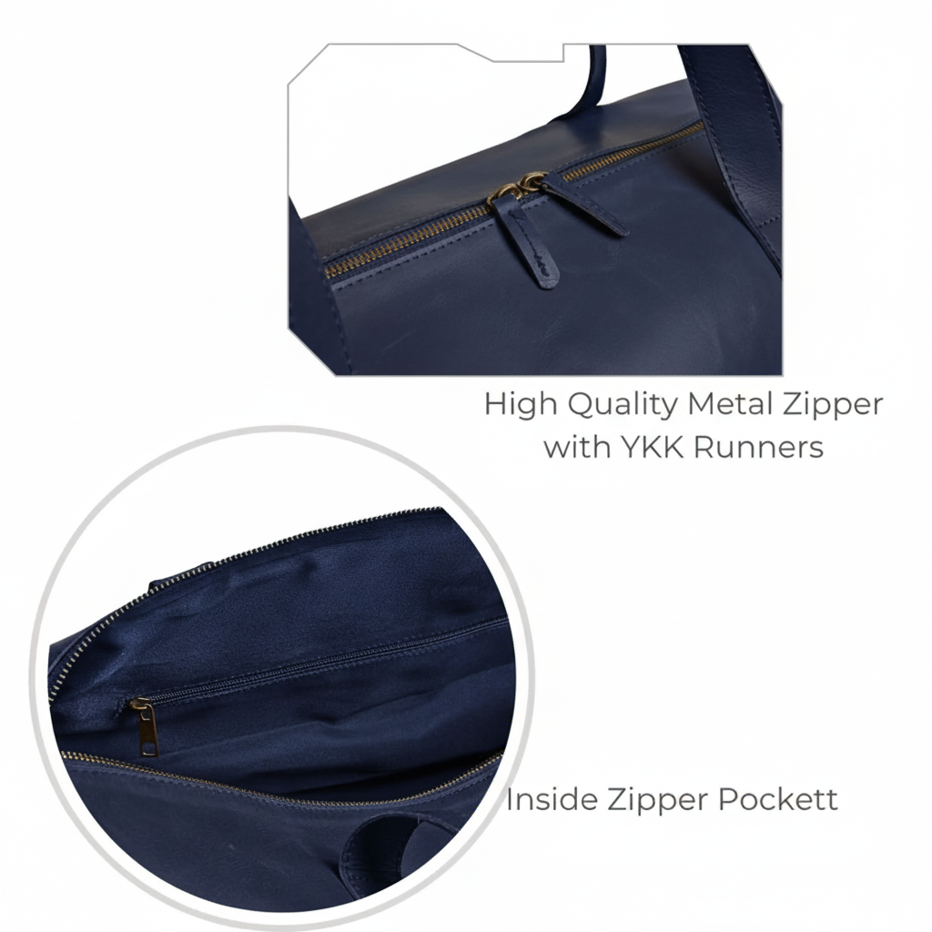 Mirlzar Premium Navy Full-Grain Pull-Up Leather Duffel Bag - Image 5