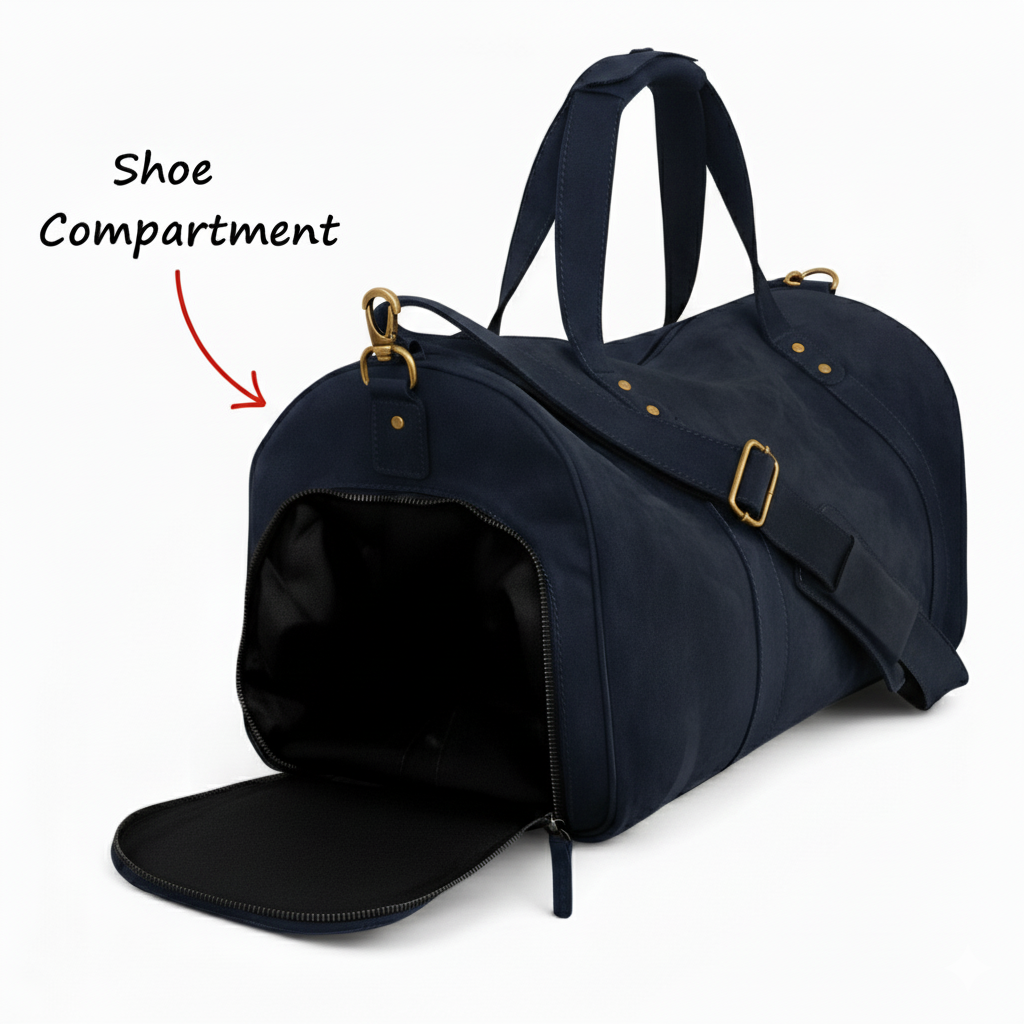 Mirlzar Navy Full-Grain Leather Duffel Bag - Image 4