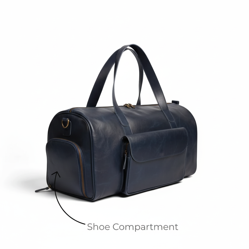 Mirlzar Premium Navy Full-Grain Pull-Up Leather Duffel Bag - Image 3