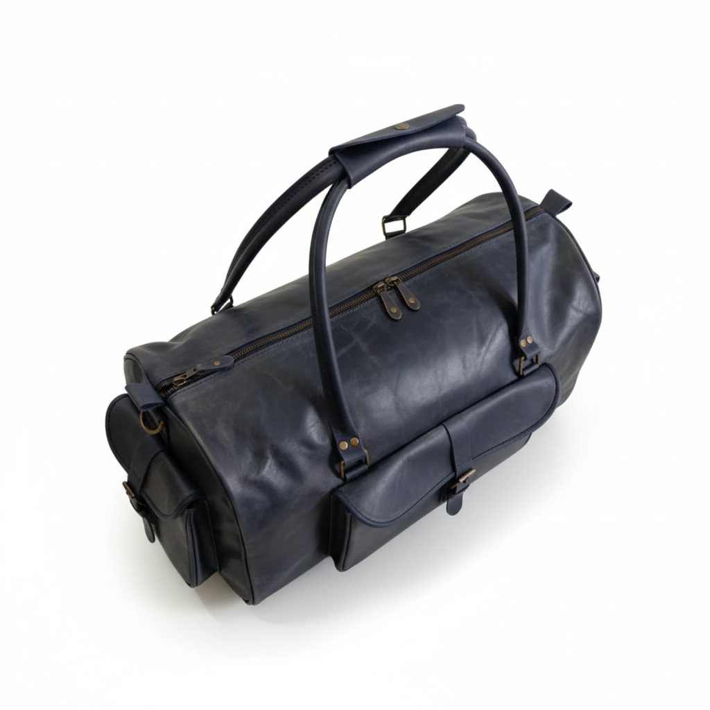 Navy Full-Grain Leather Duffel Bag – Premium Men’s Travel & Gym Holdall | Mirlzar - Image 5